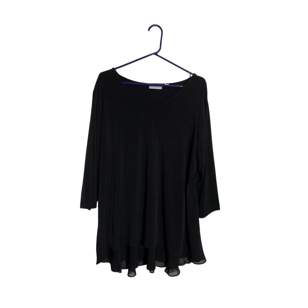 Susan Graver Womens Xl Blouse Liquid Knit Blend Black Casual Goth Dressy Tunic